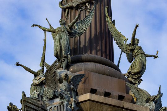 Elements of the monument to Columbus in Barcelona in Spain 