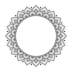 Circular pattern in form of mandala for Henna, Mehndi, tattoo, decoration. Decorative ornament in ethnic oriental style. Coloring book page.`