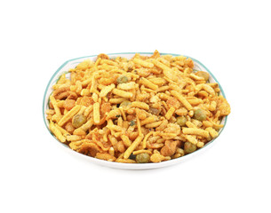 Indian Tasty Mix Namkeen Also Know as Namkin, Nimco and Mixture isolated on white background