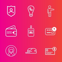 Premium set with outline vector icons. Such as remote, finance, internet, protection, tv, mobile, control, guard, girl, cash, television, sign, hat, phone, cap, currency, business, face, showing, web