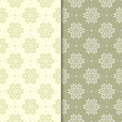 Olive green floral backgrounds. Set of seamless patterns