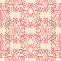 Red floral seamless pattern on beige background