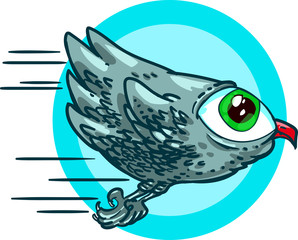 flying strange bird cartoon style vector illustration