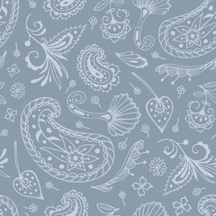 seamless pattern with paisley and oriental motifs