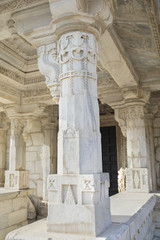 Ancient Architectural Ornament, Stone Carving Decorations Inside Ranakpur Jain Temple in Rajasthan, India