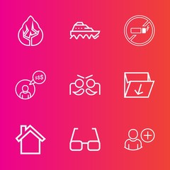 Premium set with outline vector icons. Such as green, transport, boat, pine, computer, business, eye, sea, carnival, rubbish, trunk, cigarette, mobile, ocean, home, holiday, no, telephone, technology