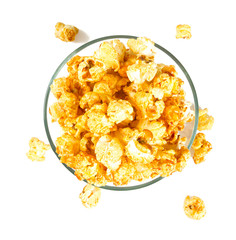 caramel popcorn isolated on white