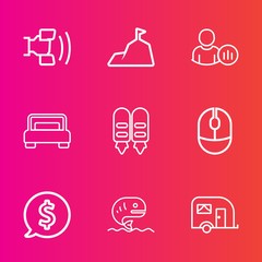 Premium set with outline vector icons. Such as phone, transport, label, status, vehicle, blue, online, home, , bedroom, fish, computer, internet, telephone, tag, web, price, mobile, profile, peak, sea