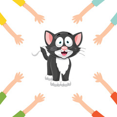 Vector Illustration Of Cartoon Hands With Cat