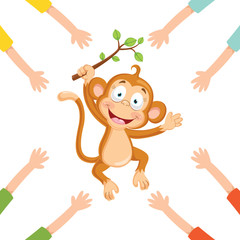 Vector Illustration Of Cartoon Hands With Monkey
