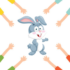 Vector Illustration Of Cartoon Hands With Rabbit
