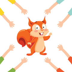 Vector Illustration Of Cartoon Hands With Squirrel