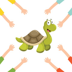 Vector Illustration Of Cartoon Hands With Turtle