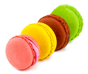 Sweet and colourful french macaroons or macaron on white background, Dessert