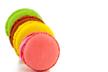 Colorful macarons cakes. Small French cakes. Sweet and colorful french macaroons