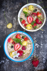Useful porridge with berries, top view