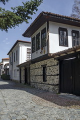 Ancient residential district with narrow alley and authentic architecture from hoary antiquity Varosha, Blagoevgrad, Bulgaria 