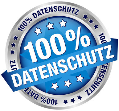 Button Banner "100 % Datenschutz" blau/silber