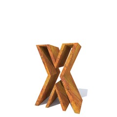 Conceptual old rusted metal font or type, iron or steel industry piece isolated white background. Educative rusty material, aged vintage surface, worn damaged object as 3D illustration rough surface