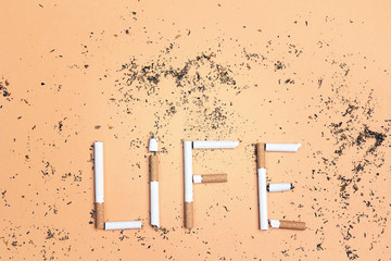 Word Life made of cigarettes.