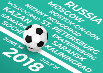 Realistic soccer ball. Banner, poster or flyer template. Football 2018. Vector illustration