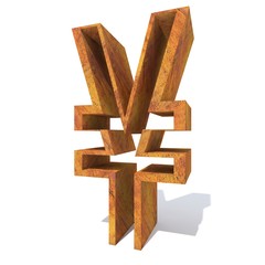 Conceptual old rusted metal font or type, iron or steel industry piece isolated white background. Educative rusty material, aged vintage surface, worn damaged object as 3D illustration rough surface