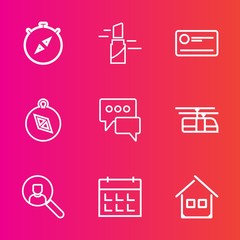 Premium set with outline vector icons. Such as nautical, direction, fashion, transportation, home, house, finance, sky, message, online, lip, color, bank, bubble, day, payment, schedule, timetable