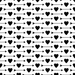 Seamless pattern with the black hearts and arrows.