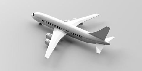 Airplane isolated on light grey background, view from above. 3d illustration