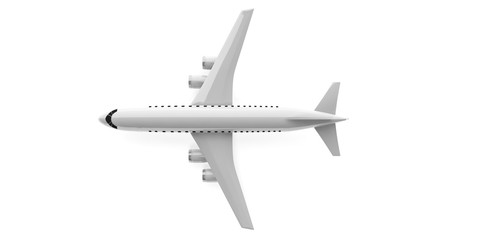 Airplane isolated, cutout, white background, top view. 3d illustration