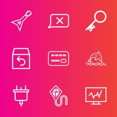 Premium set with outline vector icons. Such as return, doctor, music, sky, web, technology, closed, bank, white, nature, plug, chat, fun, sound, ocean, summer, power, wildlife, door, security, card - 203399366