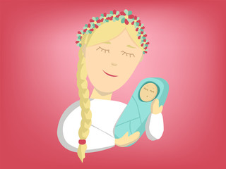 Mom holding a baby. Mothers Day. Care for the child. Mother's love.