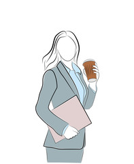 businesswoman holding coffee. coffee break. cheerfulness before work. vector illustration.