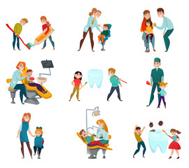 Fototapeta na wymiar Pediatric Dentist Icons Set