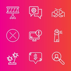 Premium set with outline vector icons. Such as phone, monitor, application, carnival, sea, square, price, party, colorful, summer, light, decoration, holiday, chat, festival, communication, music, fun