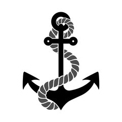 Anchor with a piece of rope, isolated.