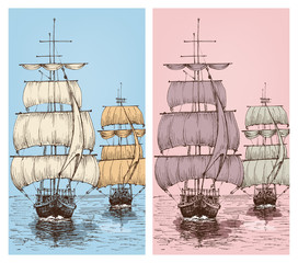 Naklejka premium Sailing wallpapers or sailboats retro design for phone cases, labels etc