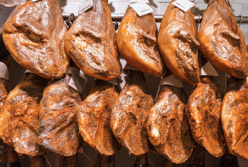 Spanish jamon. Storefront. Barcelona