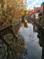Fototapeta na wymiar Canal of Bruges that surrounded by historical houses in Belgium
