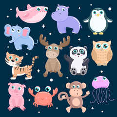 Cute animals vector set. Flat design.