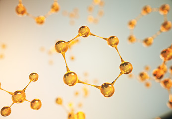 Abstract gold and orange molecule background,3d rendering.