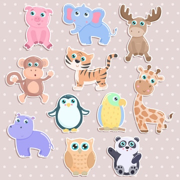 Cute animals vector set. Flat design.