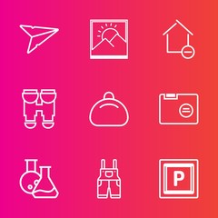 Premium set with outline vector icons. Such as view, clothing, blank, paper, uniform, frame, bag, street, leather, vision, web, style, office, background, removal, optical, folder, medicine, internet