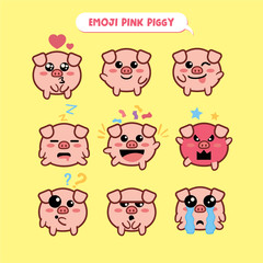 Pig emoji, piggy smile icons set, vector, cartoon, design, color