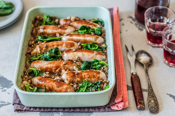 Lentils with Sausages and Spinach