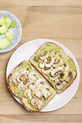 Bread avocado and mushrooms