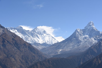 Fototapeta na wymiar Mount Everest, Lhotse and Ama Dablam at a sunny day