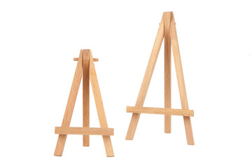 Wooden easels on white background