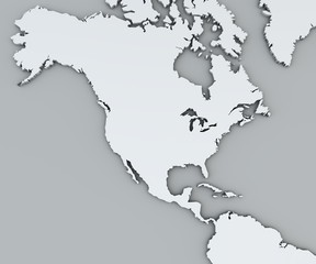 Cartina del Nord America, bianca, cartina geografica. Cartografia, atlante geografico