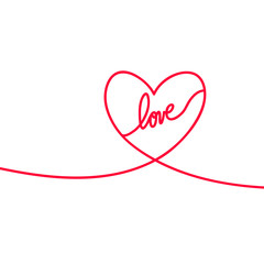 Heart and love in continuous drawing lines in a flat style in continuous drawing lines. Continuous black line. The work of flat design. Symbol of love and tenderness